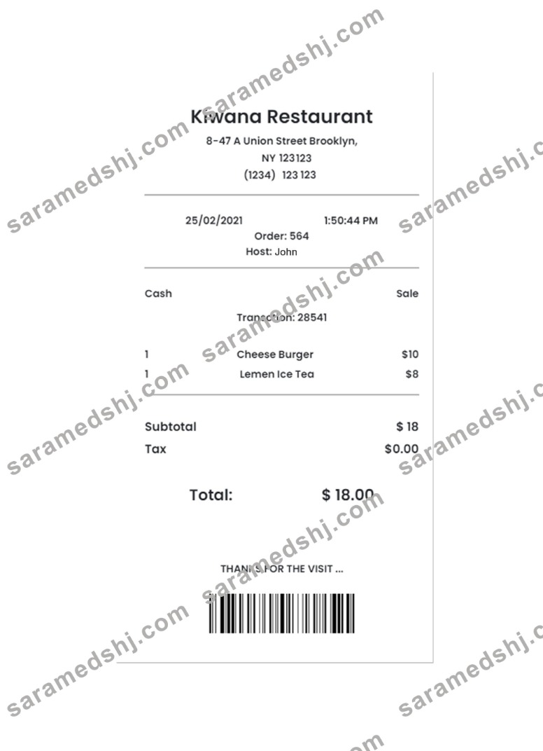 KIWANA RESTAURANT payment check